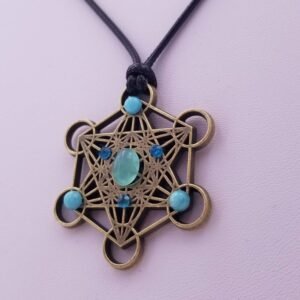 Orgone Energy~Metatron pendant charm sacred geometry crystal grid necklace talisman Amazonite pendant blue apatite pendant aqua chalcedony