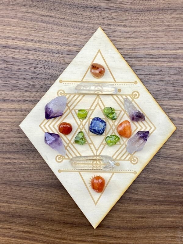 Crystal Grid~Diamond Geometric Crystal Grid - Geometric Crystal Grid - Diamond Crystal Grid - Wooden Crystal Grid - Healing Crystals and Stones