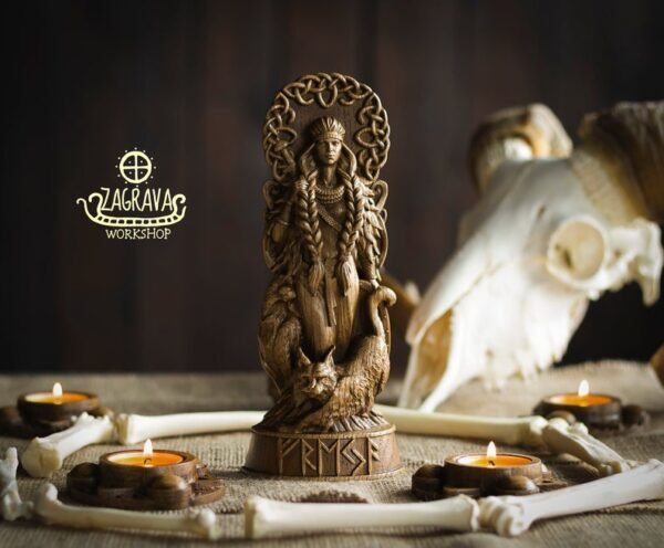 【Wood Sculpture】Freyja statue, Freya, Vanadís, norse gods, wood carving altar heathen asatru viking god and goddes sculpture wooden scandinavian pantheon
