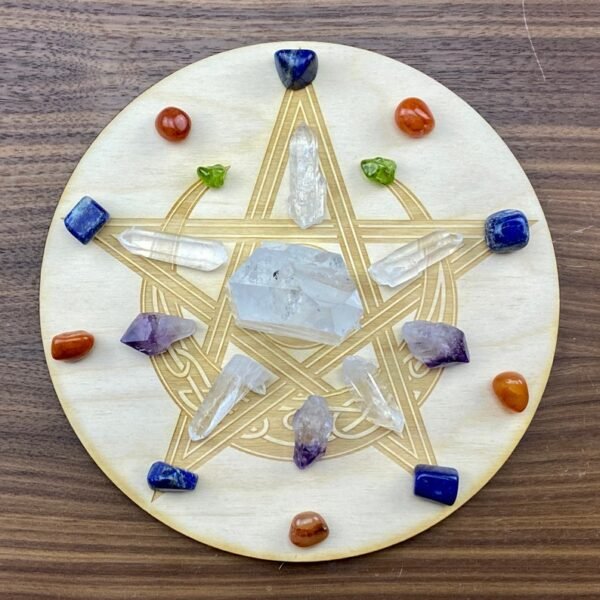 Crystal Grid~Celtic Pentagram Moon Crystal Grid - Pentagram Crystal Grid - Crescent Moon Crystal Grid - Triskelion Crystal Grid - Wooden Crystal Grid