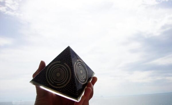 Orgone Energy~Orgone orgonite® Greek-Fire powerful pyramid, 5G & EMF block, 5 MWOs, black tourmaline, ultimate black and gold power, total protection
