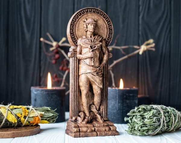 【Wood Sculpture】Hermes, Hermes figurine Greek god pagan god Olympian god wiccan wicca altar druid witch gaelic