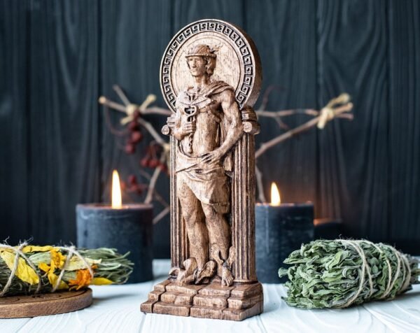 【Wood Sculpture】Hermes, Hermes figurine Greek god pagan god Olympian god wiccan wicca altar druid witch gaelic