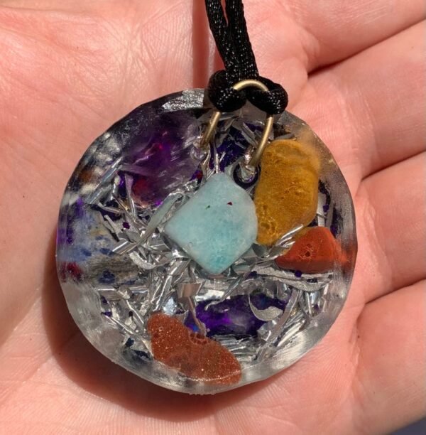 Orgone Energy~Seven Chakras Orgone Energy Gold Flakes Pendant