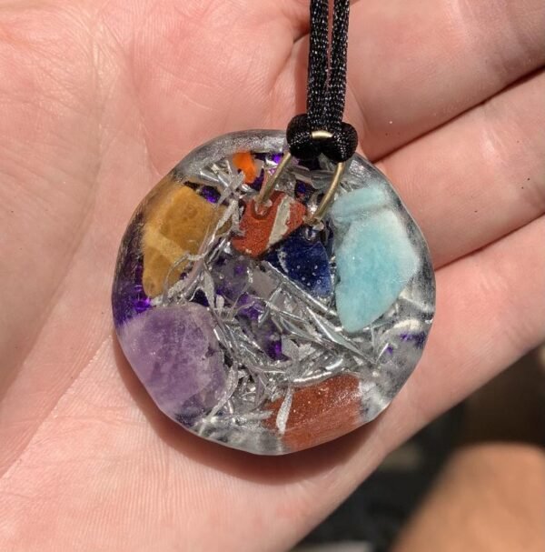 Orgone Energy~Seven Chakras Orgone Energy Gold Flakes Pendant