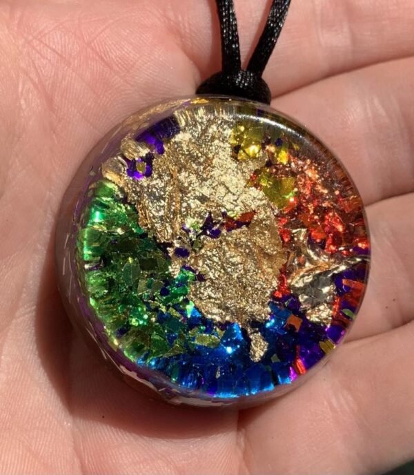 Orgone Energy~Seven Chakras Orgone Energy Gold Flakes Pendant