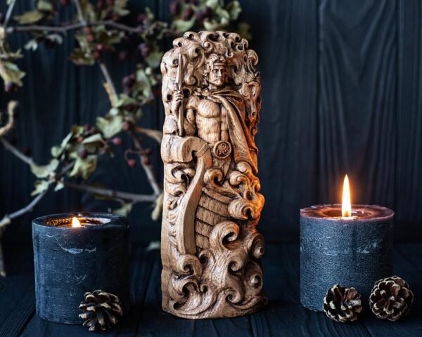 【Wood Sculpture】Manannan Mac Lir , Manannan god statue, Irish gods, pagan god, wiccan, wicca, altar, druid, witches, gaelic, celtic