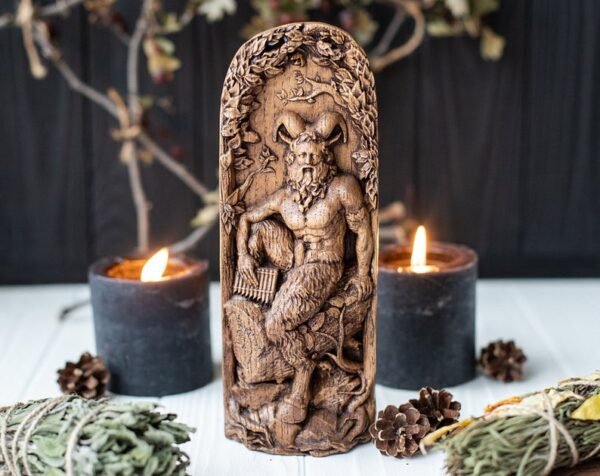 【Wood Sculpture】Pan God, Greek Statue, Ancient, Mythology, wiccan, wicca, altar, witch, gaelic, God of the Wild and Nature