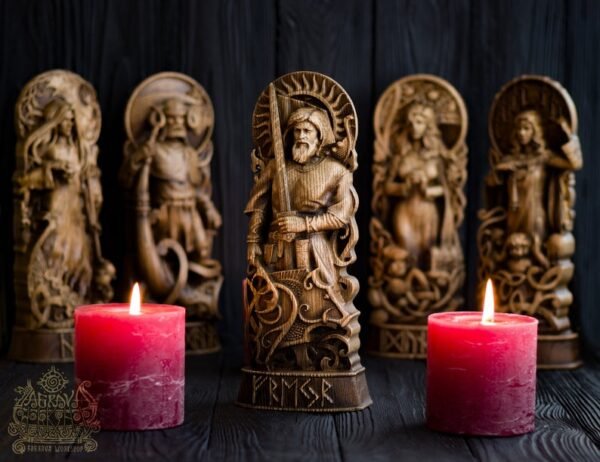 【Wood Sculpture】Freyr statue, norse gods, wood carving altar heathen asatru viking god and goddes sculpture wooden scandinavian pantheon Odin statue