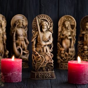 il_794xN.2857161634_32uo 【Wood Sculpture】Freyr statue, norse gods, wood carving altar heathen asatru viking god and goddes sculpture wooden scandinavian pantheon Odin statue