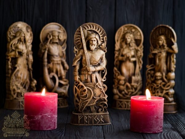 【Wood Sculpture】Freyr statue, norse gods, wood carving altar heathen asatru viking god and goddes sculpture wooden scandinavian pantheon Odin statue