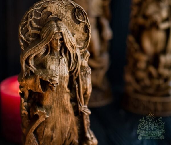 【Wood Sculpture】Hel statue, norse goddess Hela death asatru viking god scandinavian pantheon wood carving altar sculpture pagan paganism