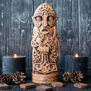 【Wood Sculpture】Thor, warrior, old Norse pagan god statue, viking pagan scandinavian gods altar mythology