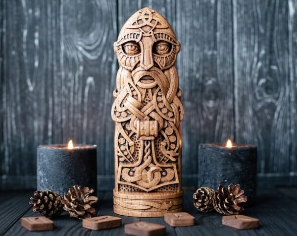 【Wood Sculpture】Thor, warrior, old Norse pagan god statue, viking pagan scandinavian gods altar mythology