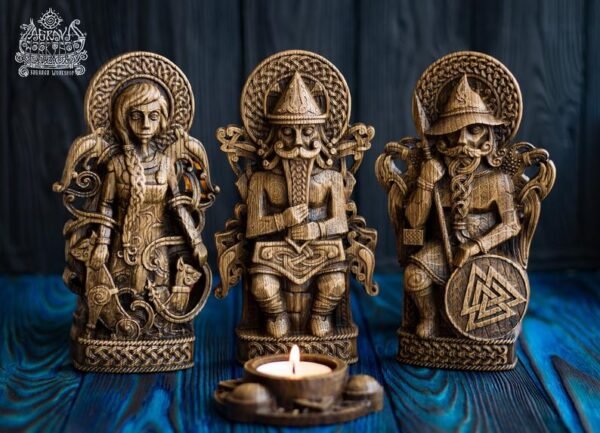 【Wood Sculpture】Thor statue, Mjollnir, Ragnarok, norse gods, wood carving altar heathen asatru viking god and goddes sculpture wooden scandinavian pantheon