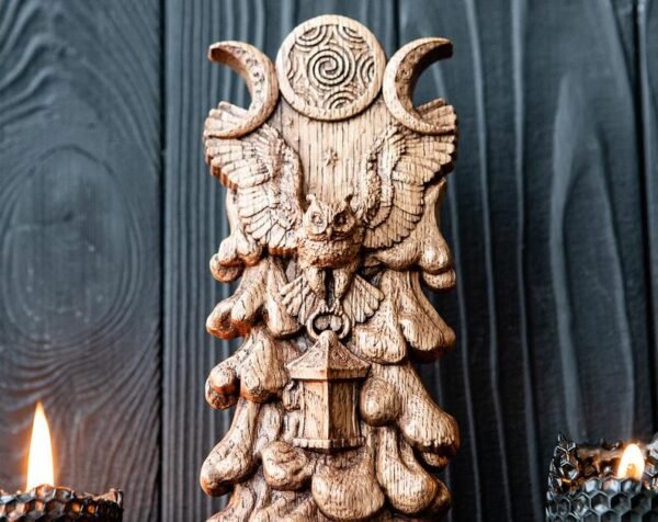 【Wood Sculpture】Hecate's Owl statue, bird, Greek goddess, for pagan home altar kit, wicca statue, witches, Hecate key