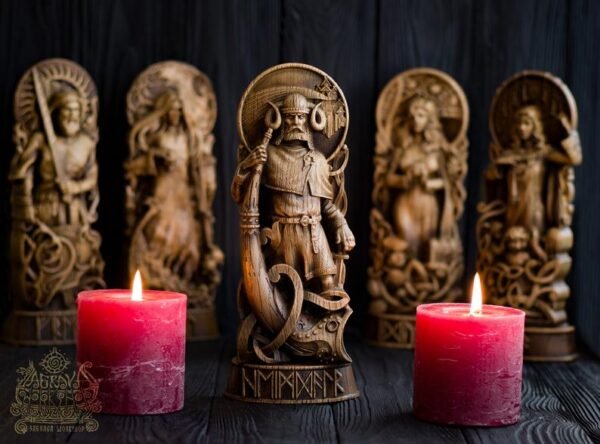 【Wood Sculpture】Heimdal, Heimdallr, Heimdall, Scandinavian pantheon viking pagan asatru heathen god and goddess norse gods altar mythology Wood Sculpture