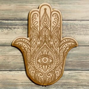 Crystal Grid~Hamsa Crystal Grid #2 - Altar Decoration - Wood Crystal Grid - Hamsa Evil Eye Crystal Grid