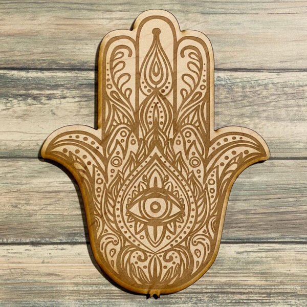 Crystal Grid~Hamsa Crystal Grid #2 - Altar Decoration - Wood Crystal Grid - Hamsa Evil Eye Crystal Grid