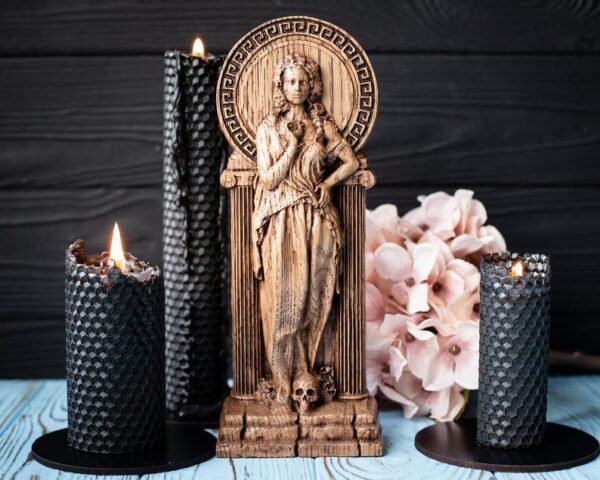 【Wood Sculpture】Persephone with SKULL, goddess of spring, greek statue, Kore figurine, queen of the underworld, pagan, wiccan, wicca, altar, witches