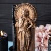 【Wood Sculpture】Persephone with SKULL, goddess of spring, greek statue, Kore figurine, queen of the underworld, pagan, wiccan, wicca, altar, witches