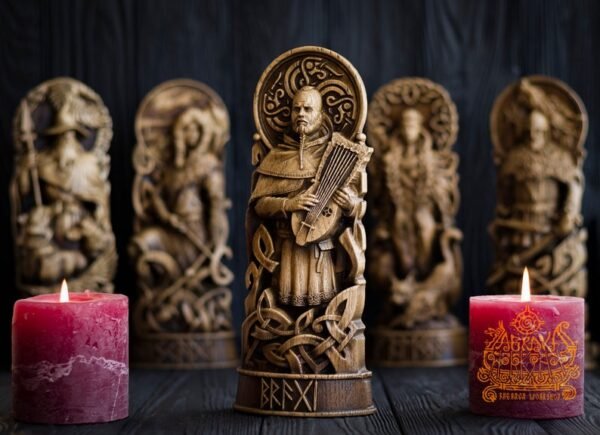 【Wood Sculpture】Bragi statue, norse gods, wood carving altar heathen asatru viking god and goddes sculpture wooden scandinavian pantheon