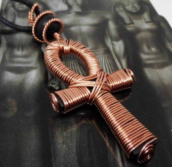 Home Decor~Shungite, Copper Coiled Ankh Pendant. 2 size option.