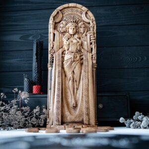 il_794xN.3133102997_gjjn 【Wood Sculpture】Hecate statue 15", Greek goddess, for pagan home altar, wicca statue, witches, Hecate key, Triple goddess