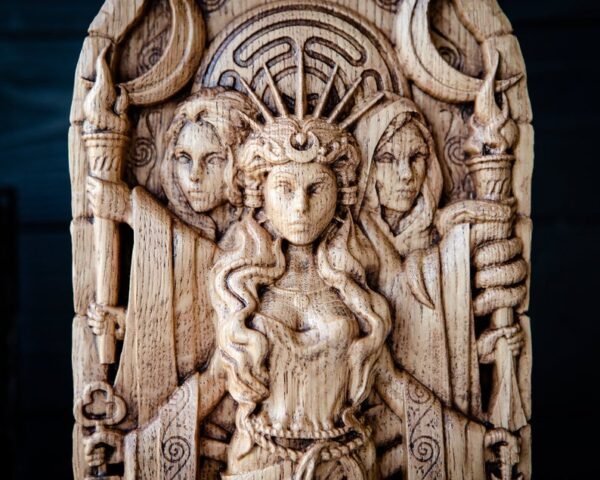【Wood Sculpture】Hecate statue 15", Greek goddess, for pagan home altar, wicca statue, witches, Hecate key, Triple goddess