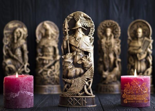 【Wood Sculpture】Odin statue, Allfather, Wotan, norse gods, wood carving altar heathen asatru viking god and goddes sculpture wooden scandinavian pantheon