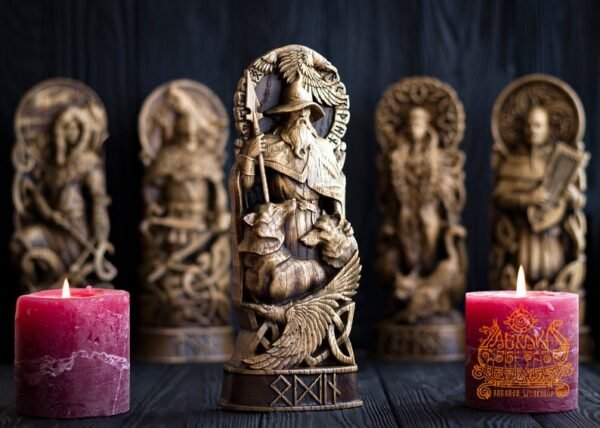 【Wood Sculpture】Odin statue, Allfather, Wotan, norse gods, wood carving altar heathen asatru viking god and goddes sculpture wooden scandinavian pantheon