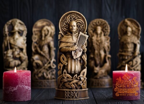 【Wood Sculpture】Bragi statue, norse gods, wood carving altar heathen asatru viking god and goddes sculpture wooden scandinavian pantheon