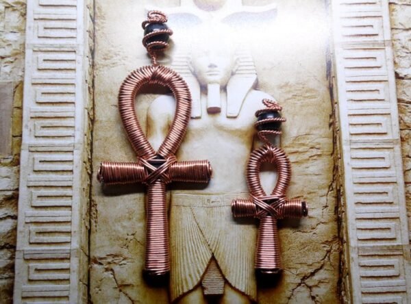 Home Decor~Shungite, Copper Coiled Ankh Pendant. 2 size option.