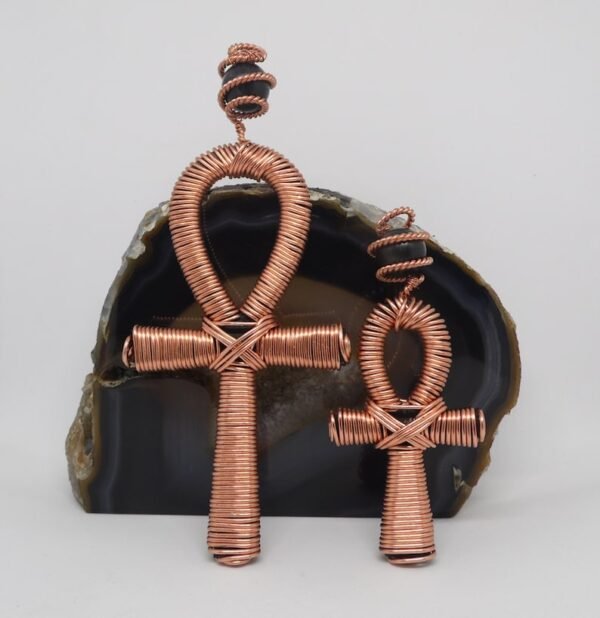 Home Decor~Shungite, Copper Coiled Ankh Pendant. 2 size option.