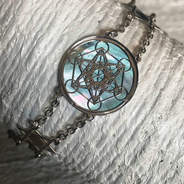 Home Decor~Metatron in Rhodium anti allergic on 925 silver and black mother of pearl background, sacred geometry spiritual bracelet jewel, yoga gift