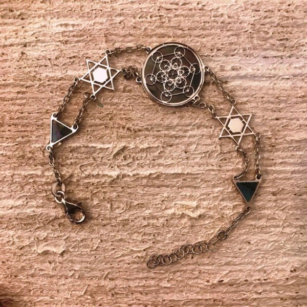 Home Decor~Metatron in Rhodium anti allergic on 925 silver and black mother of pearl background, sacred geometry spiritual bracelet jewel, yoga gift