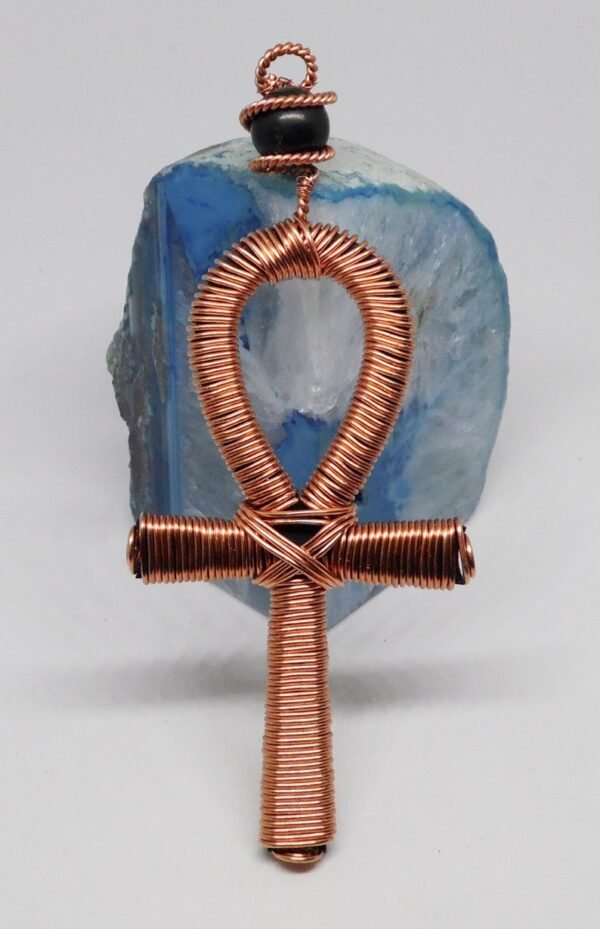 Home Decor~Shungite, Copper Coiled Ankh Pendant. 2 size option.
