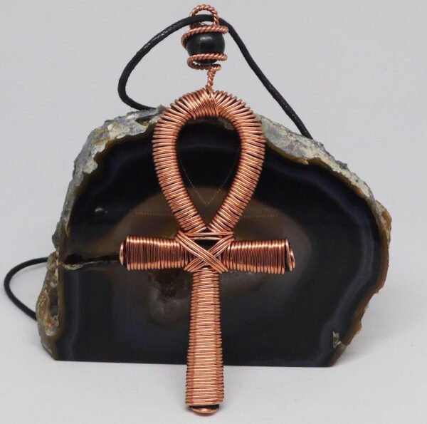 Home Decor~Shungite, Copper Coiled Ankh Pendant. 2 size option.