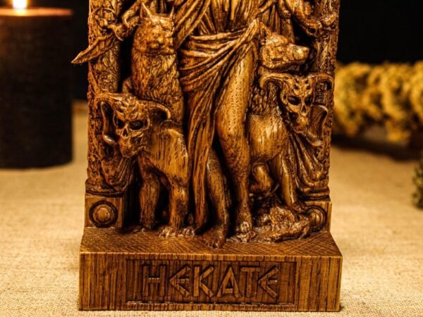 Hecate Statue, Greek Goddess Figure, Greek Statue, Wicca Goddess, Wooden Hecate, Wheel of Hecate, Pagan Altar, Greek Altar Statue