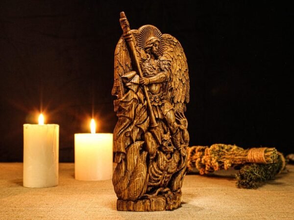 St. Michael Statue, Archangel Michael Carving, Catholic Saint Figurine, Guardian Angel Decor, Spiritual Protection Gift, St. Michael Icon