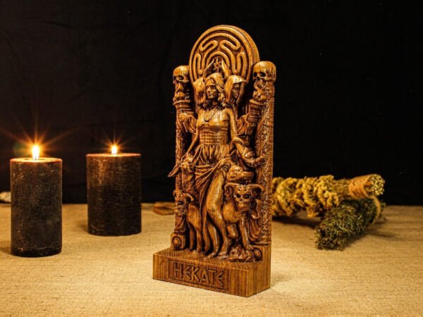 Hecate Statue, Greek Goddess Figure, Greek Statue, Wicca Goddess, Wooden Hecate, Wheel of Hecate, Pagan Altar, Greek Altar Statue