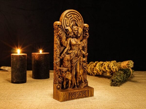 Hecate Statue, Greek Goddess Figure, Greek Statue, Wicca Goddess, Wooden Hecate, Wheel of Hecate, Pagan Altar, Greek Altar Statue