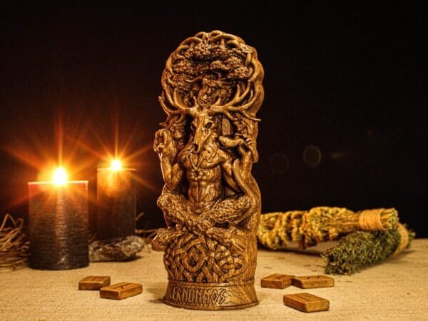 Wood Sculpture Collection-Cernunnos Statue, Horned God Figure, Forest God Figurine, Cernun Celtic God, Celtic Mythology, Celtic Statue, Pagan God Statue, Pagan Altar