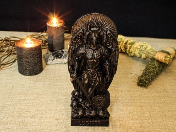 Wood Sculpture Collection-Black Lucifer Statue, Lucifer Fallen Angel Statue, Lucifer Morningstar, Leviathan, Black Occult Statue, Black Demon Statue, Pagan Figurine