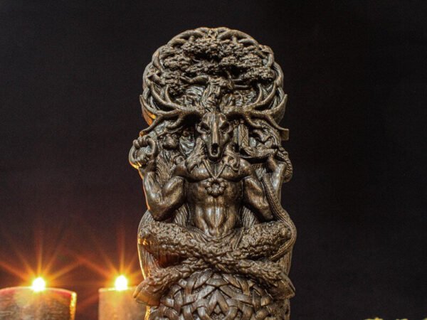 Black Cernunnos Statue, Black Horned God Figure, Forest God Figurine, Black Pagan Statue, Black God Statue, Carved Pagan God, Celtic Gods
