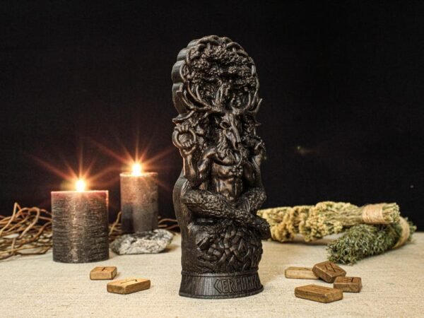 Black Cernunnos Statue, Black Horned God Figure, Forest God Figurine, Black Pagan Statue, Black God Statue, Carved Pagan God, Celtic Gods