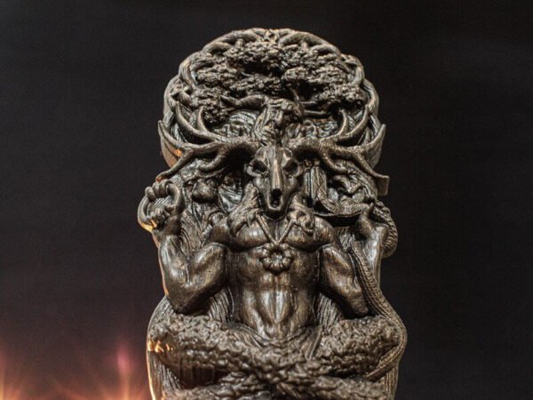 Black Cernunnos Statue, Black Horned God Figure, Forest God Figurine, Black Pagan Statue, Black God Statue, Carved Pagan God, Celtic Gods