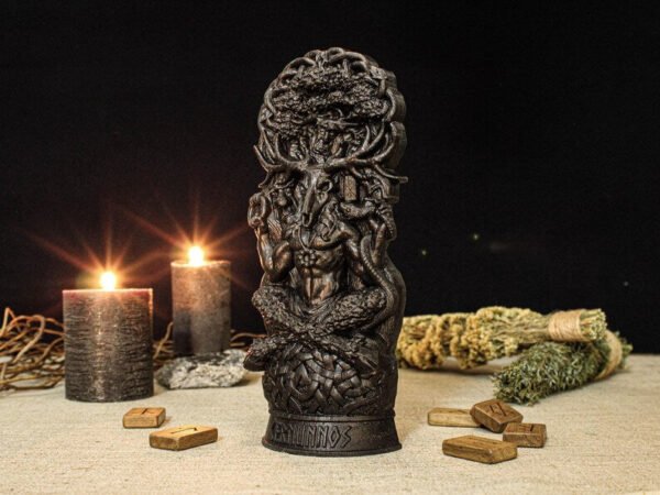 Black Cernunnos Statue, Black Horned God Figure, Forest God Figurine, Black Pagan Statue, Black God Statue, Carved Pagan God, Celtic Gods