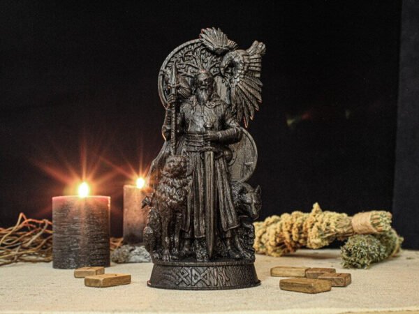 Black Odin statue, Black Allfather Figurine, Wotan, Carved Odin Idol, Norse Mythology Statue, Norse God Odin, Viking Altar, Pagan Altar