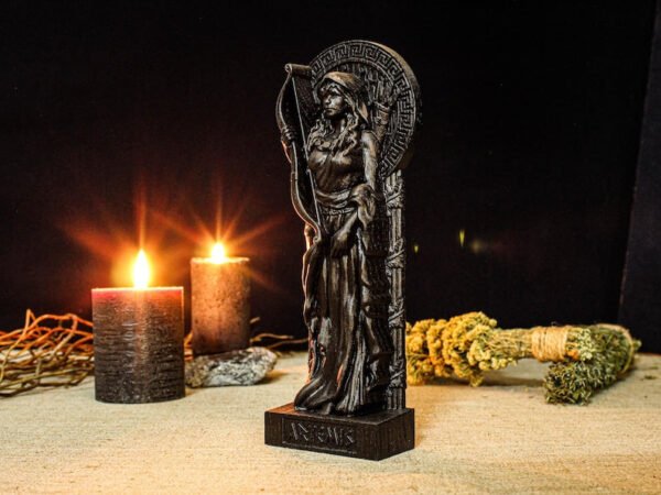 Black Artemis Statue, Artemis Greek Goddess, Greek Mythology, Greek Goddess Figurine, Greek Altar, Goddess of the Hunt, Carved Pagan Statue